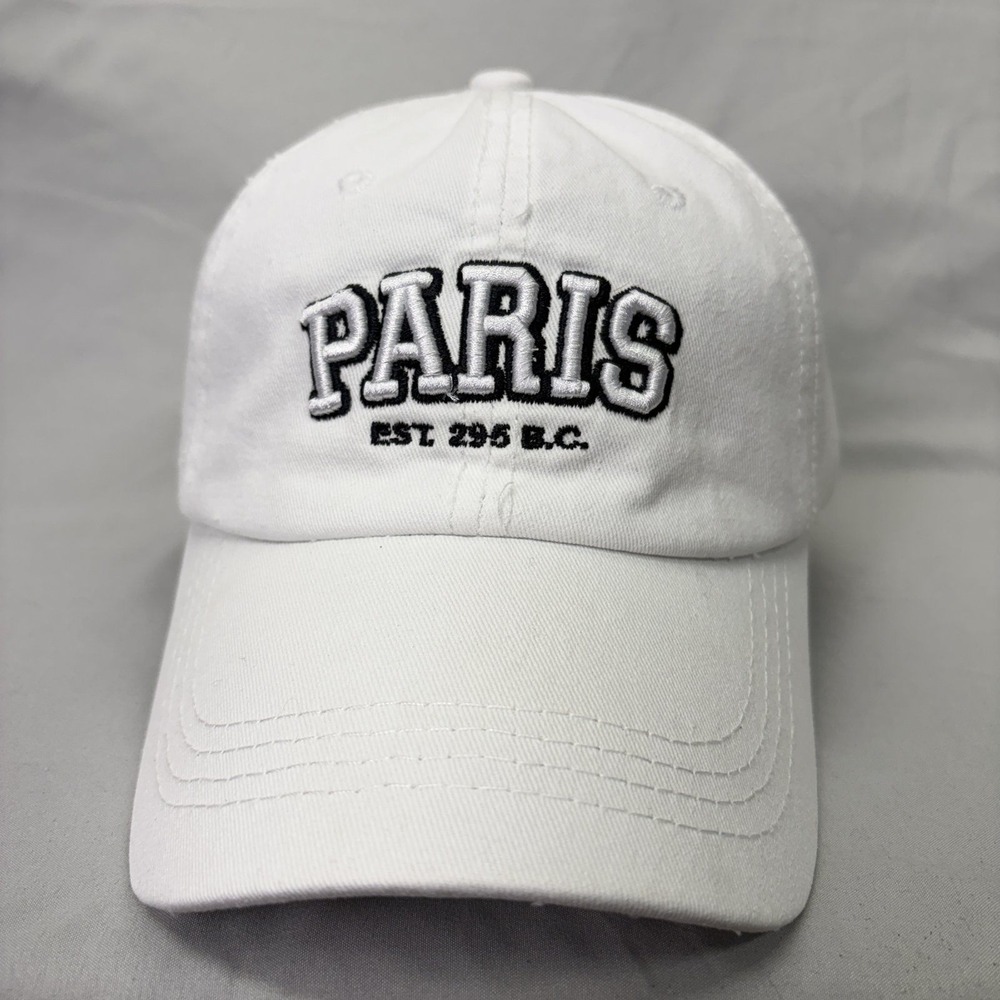 Unbranded Baseball Cap Paris Dad Hat Unisex OSFM White Embroidered Strapback